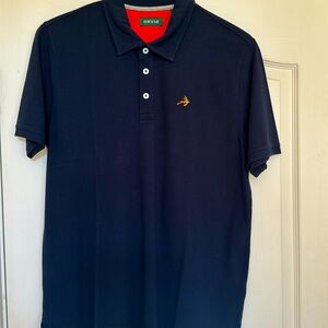 Orvis Polo Shirt Mens L Navy Blue Stretch On the Fly Fishing Logo.